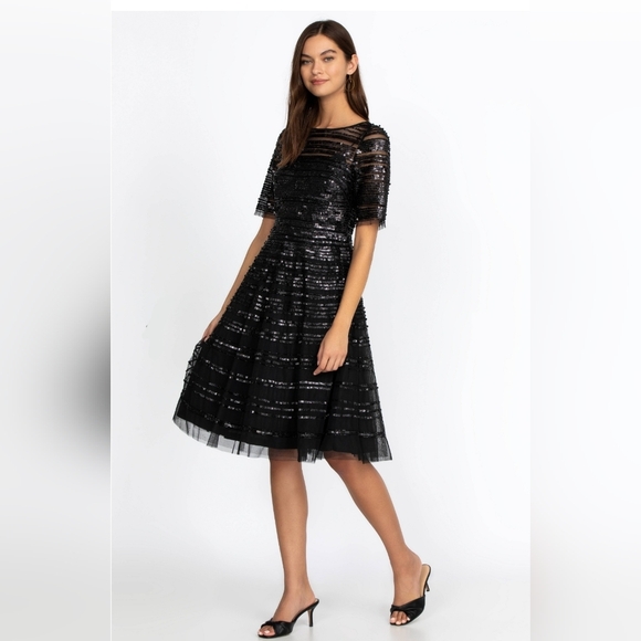 NWT Size 10 Johnny Was Black Beaded Sequin Midi Cocktail Dress - Picture 2 of 9